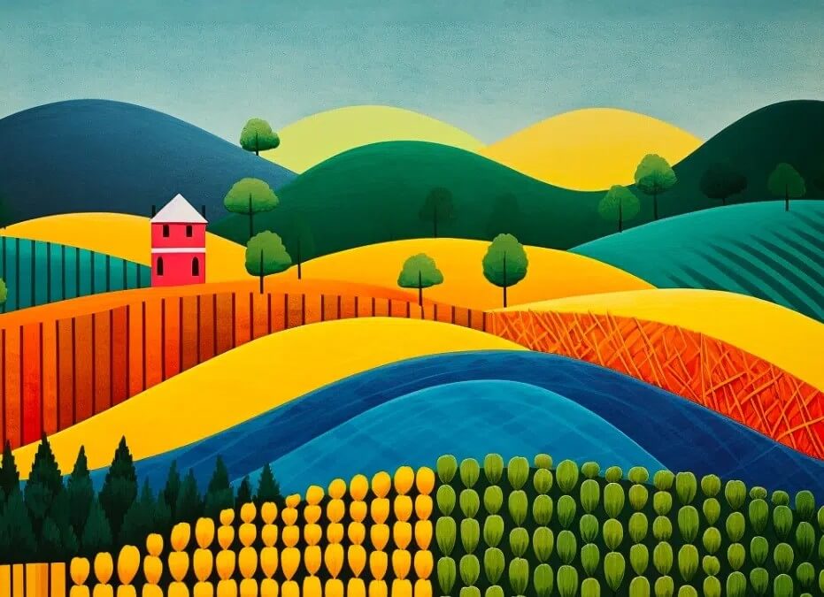 Vibrant abstract farmland landscape symbolizing sustainable agriculture and organic sourcing for High Quality Organics