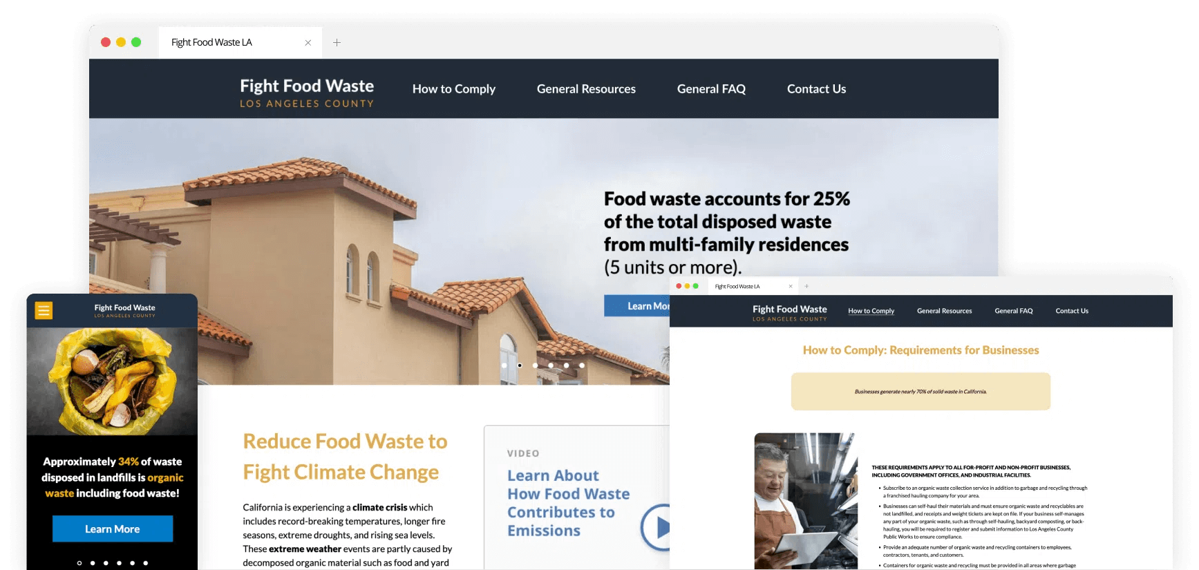 Showing the finished website for Fight Food Waste LA