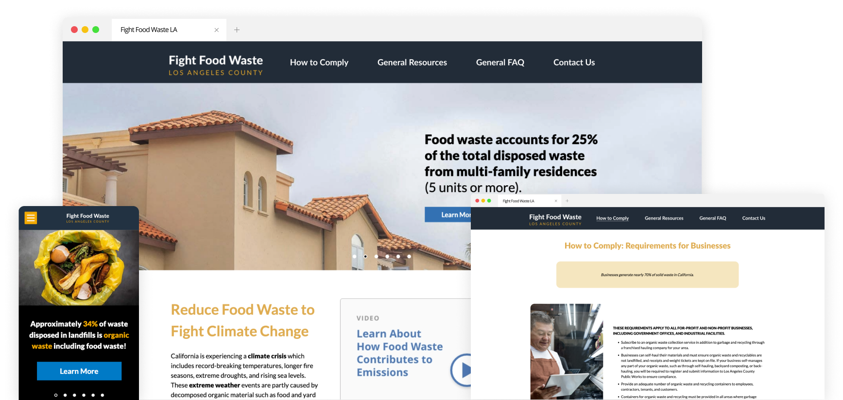 Showing the finished website for Fight Food Waste LA.